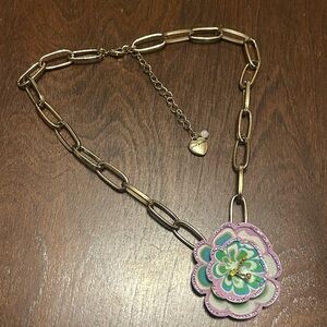 Betsey Johnson Flower Pendant Floral Gold Tone Necklace
